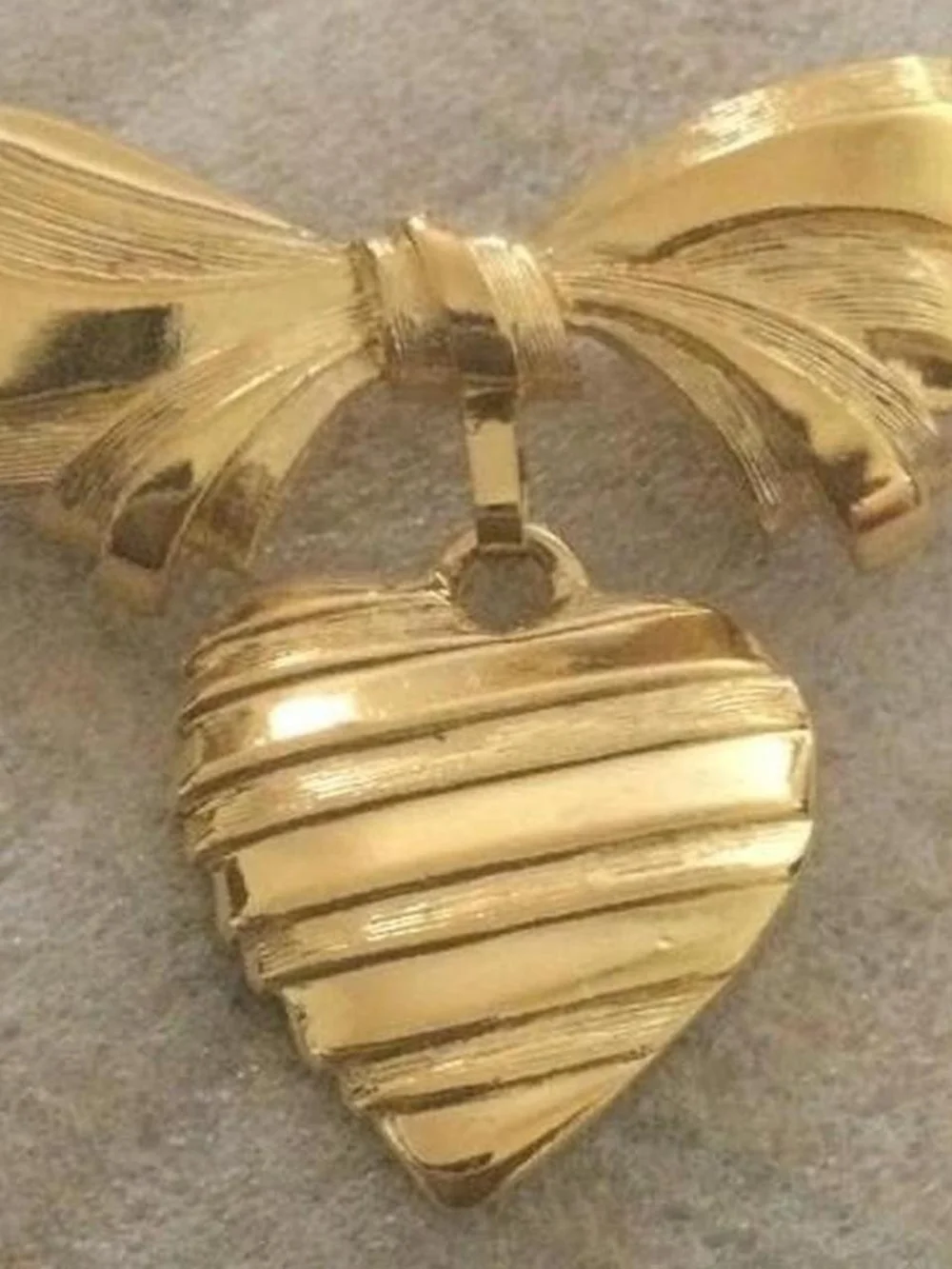 Gold-Tone Bow & Striped Heart Pin